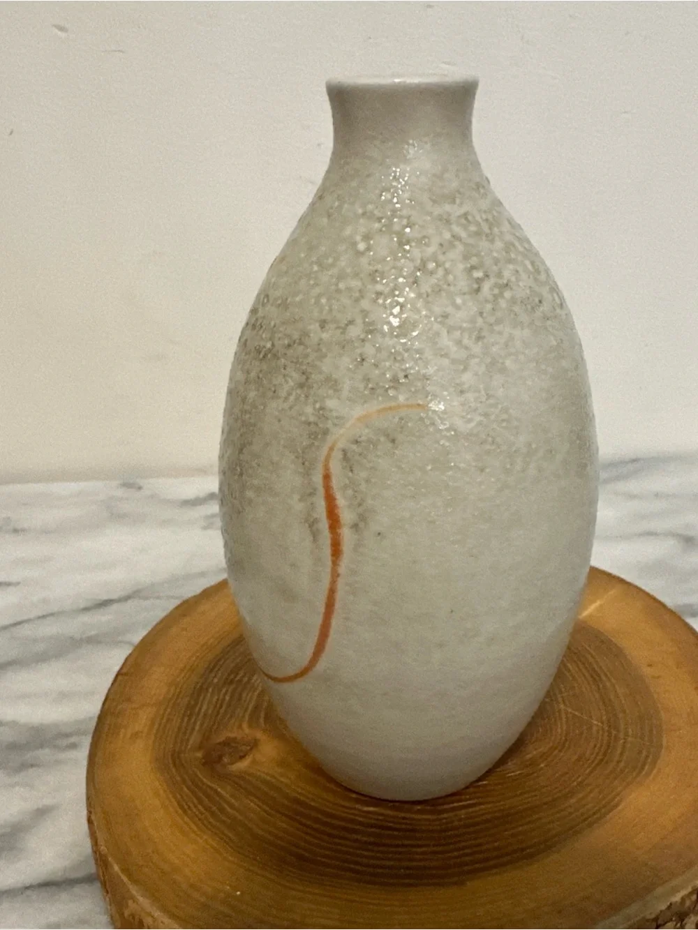 Japanese style hand made signed Textured Ceramic Vase in Cream Rust minimalist